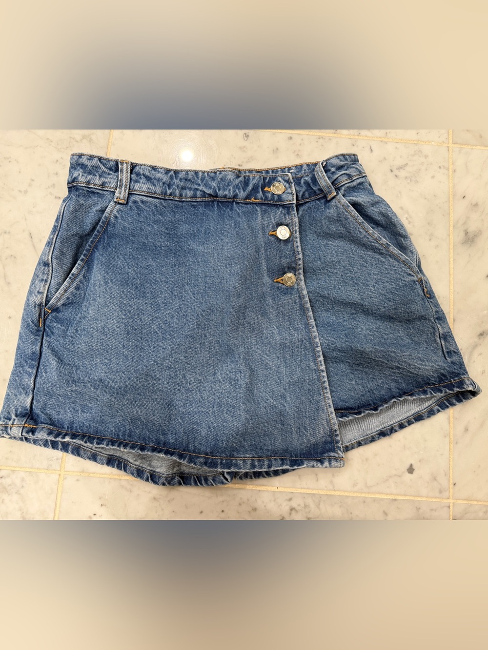 Zara Blue Denim Button-Front Skort